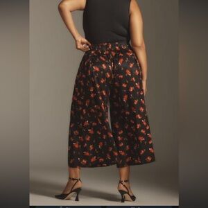 Maeve Black Red Floral Culotte Wide Leg Crop Pants Lightweight Size L